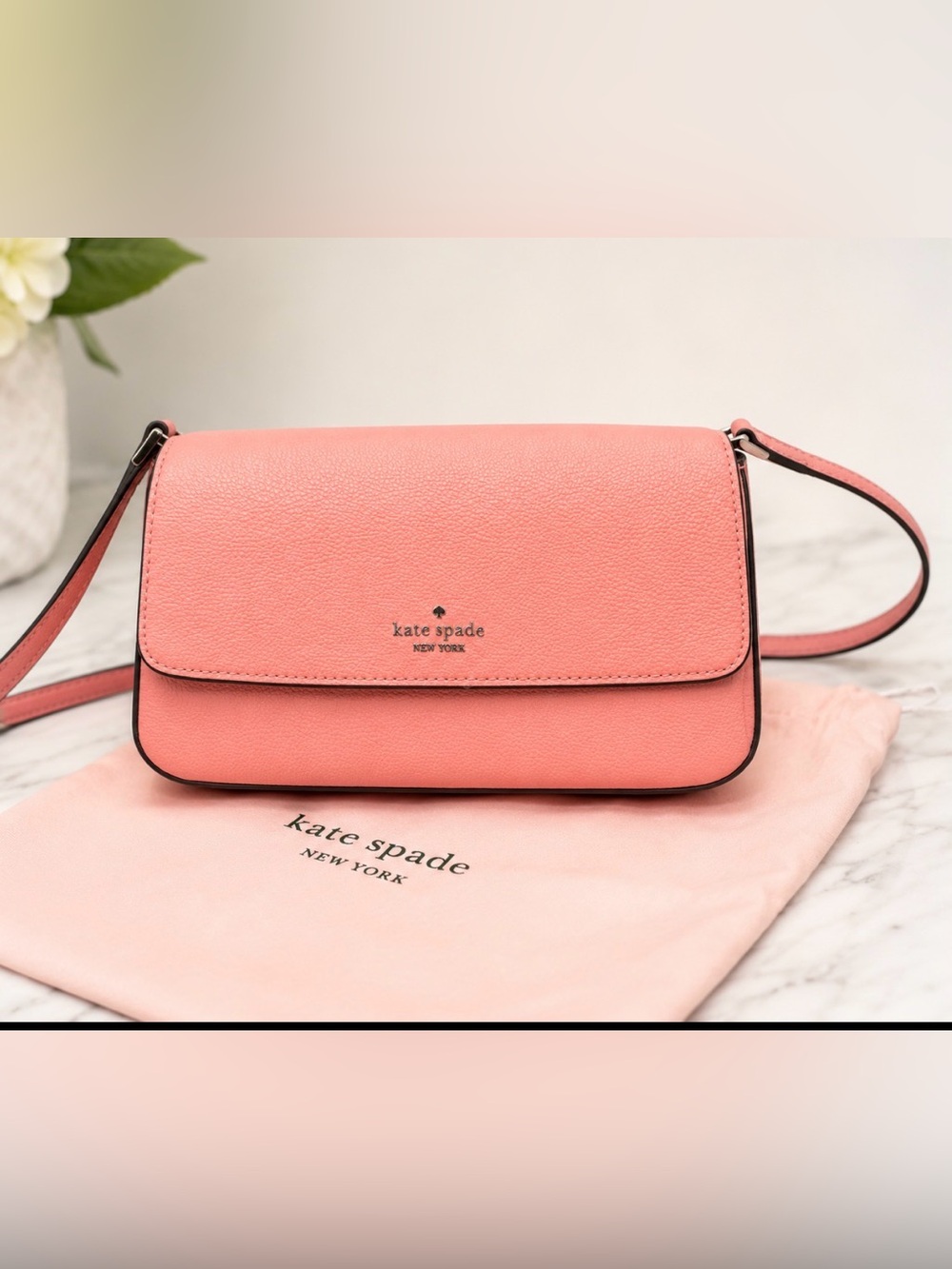 Kate Spade Sutton mini Crossbody purse pink adjustable strap dust bag pebbled